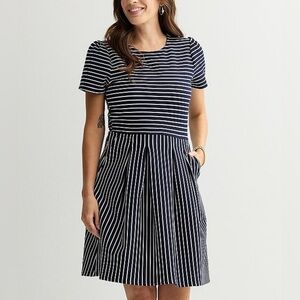 DRAPER JAMES Knit Navy & White Striped Short Sleeve Dress, NWT, Sz.S